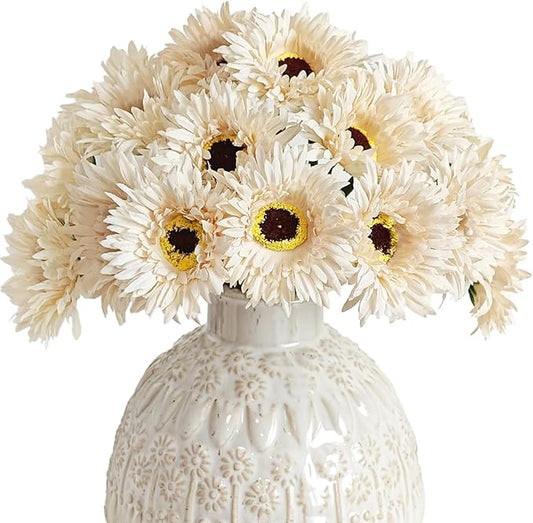 Letjolt Artificial Gerbera Daisy Flowers African Daisy Beige Silk Flowers Home Decorations Faux DIY Bouquet for Wedding Engagement Centerpieces Arrangements