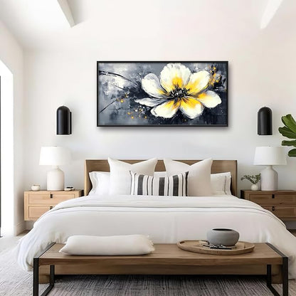 Abstract Flower Large Wall Art Framed Wall Decor for Living Room Black and White Floral Pictures Oversized Canvas Print Painting Modern Extra Large Artwork for Bedroom Office Home Decor 60"x30"