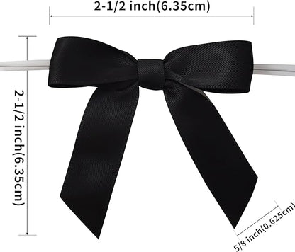 50pcs 2-1/2" Black Satin Ribbon Bows with Twist Tie Bows for Christmas Gift Packing&Wrapping (Black)