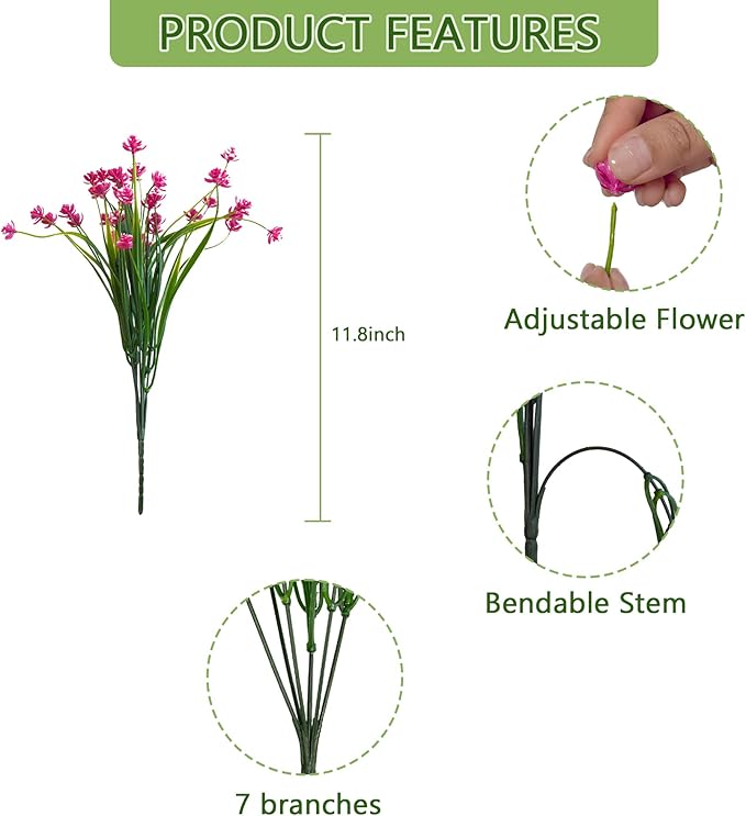 Artificial Flowers, 12 Bundles UV-Resistant and Not-Fading PE Faux Plants Flowers for Outdoor Planters Home Garden Porch Wedding Décor, Yellow Purple Pink Red