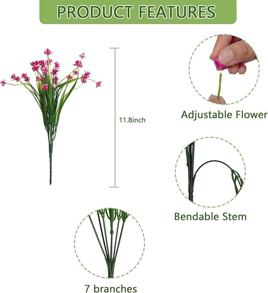 Artificial Flowers, 12 Bundles UV-Resistant and Not-Fading PE Faux Plants Flowers for Outdoor Planters Home Garden Porch Wedding Décor, Yellow Purple Pink Red