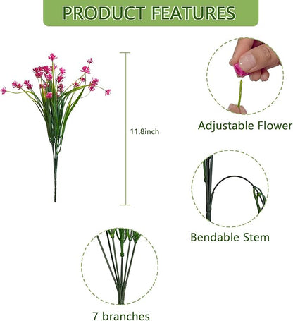 Artificial Flowers Outdoors, 12 Bundles No Fade Fake Flowers UV-Anti Easy to Clean Faux Greenery Plants Faux Plastic Plants Garden for Indoor Outdoor Home Garden Decoration, Pink