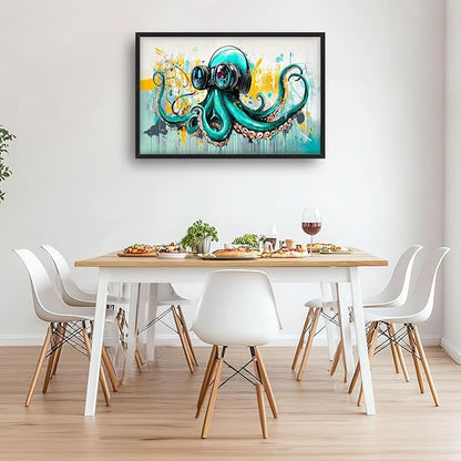 Ocean Octopus Large Wall Art Nautical Pictures Wall Decor Green Canvas Octopus Print Painting Modern Artwork Home Decoration for Living Room Bathroom Bedroom Office Framed 36"x24"