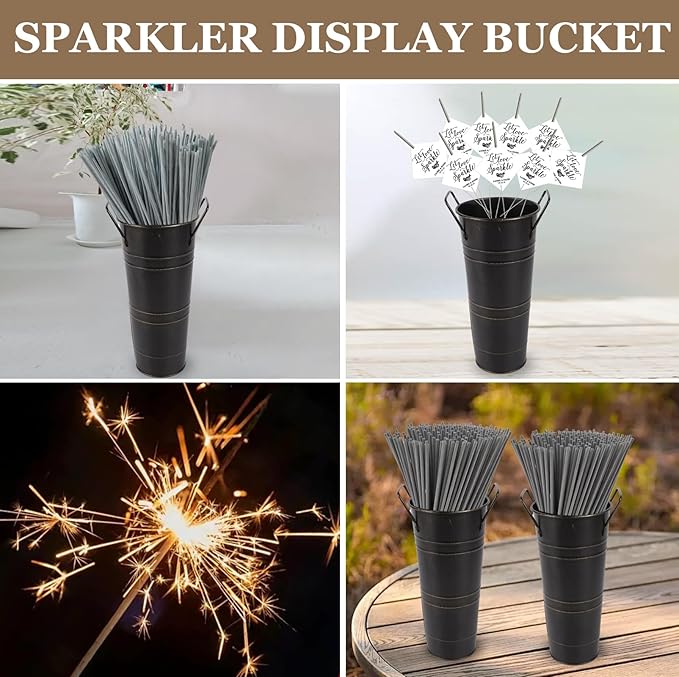 12pcs Small Black Rustic Vase, Small Metal Vases for Flowers, Galvanized Metal Bucket with Handles, Rustic Farmhouse Vases for Flowers for Home Décor (Black,10'' Height,Set of 12)