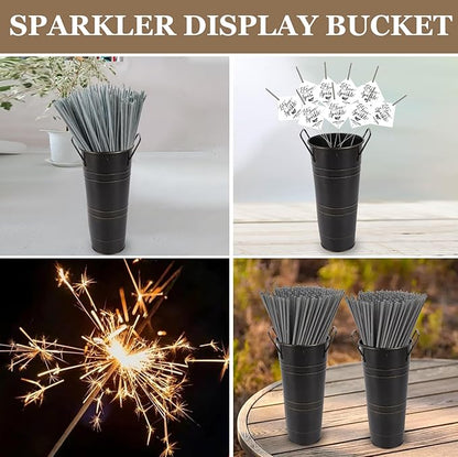 12pcs Small Black Rustic Vase, Small Metal Vases for Flowers, Galvanized Metal Bucket with Handles, Rustic Farmhouse Vases for Flowers for Home Décor (Black,10'' Height,Set of 12)