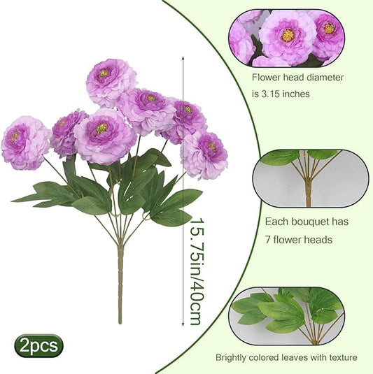 2 Pcs Artificial Flowers Spring Summer Outdoor Flowers Purple Zinnias Silk Flowers with Stems Zinnia Elegans Artificial Zinnias for Outdoors Floral Arrangements Table Centerpieces Wedding Decor