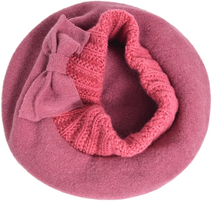 VECRY Lady French Beret 100% Wool Beret Floral Dress Beanie Winter Hat