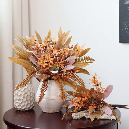 YXZZWL Artificial Greenery Stems Box Set for Fall Decorations，70 Pcs with 8 Kinds of Faux Eucalyptus Branches for Autumn Wedding DIY Bouquets Floral Arrangement Table Centerpieces (Brown & Orange)