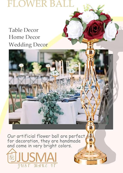 4 Pcs Burgundy White Flowers Artificial Flowers Ball Wedding Table Centerpiece Table Decorations Flower Arrangement for centerpieces Wedding Flowers