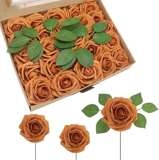 50Pcs Gold Sparrow Artificial Flowers Realistic Roses, Real Looking Fake Roses with Stem for DIY Wedding Bouquets Centerpieces Bridal Shower Party Home Romantic Decorations (Gold Sparrow, 50pcs)