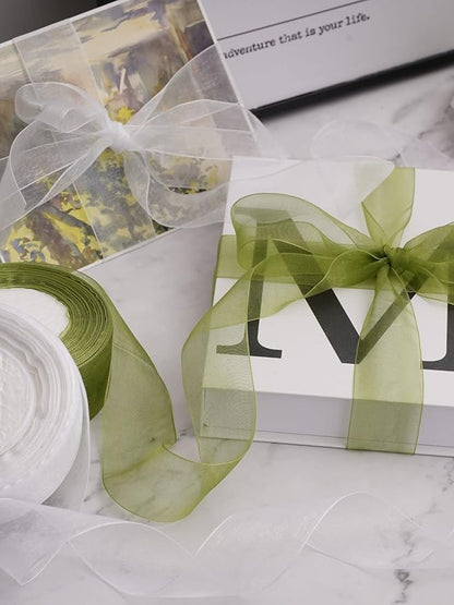 White Organza Ribbon for Gift Wrapping, FAKILO 2 Inch Shimmer Sheer Wrapping Ribbon for Bouquet, Wedding, Christmas Gift - 50 Yards Each Roll