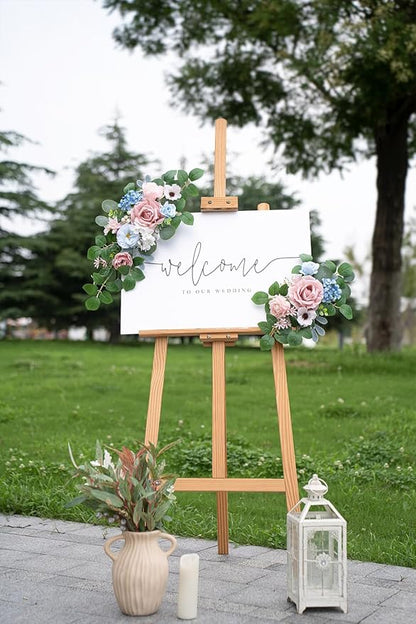 WEIERYUE(Pack of 2 Artificial Flowers Decorations,Artificial Arch Backdrop Garlandfor Ceremony Party Reception Entrance Welcome Easel Door Floral Decor Wall Home Entryway Outdoor (Soft Blue Powder)