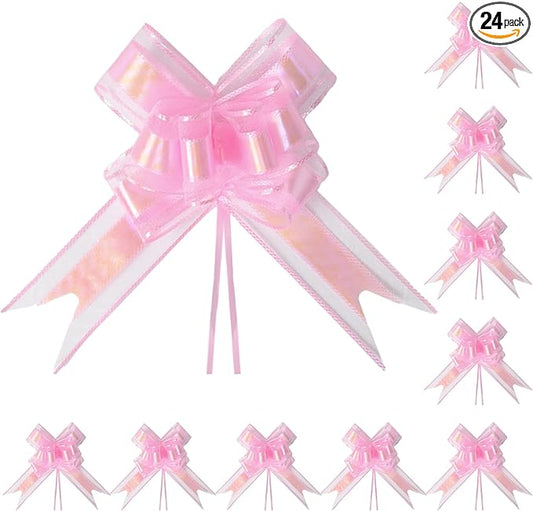 24PCS Blush Pink Pull Bows for Gift Wrapping, 6" Large Pre-Tied Decorative Bows for Christmas, Wedding, Birthday, Party Decorations, Reusable Instant Floral Decors for Gifts,Bouquets,Baskets