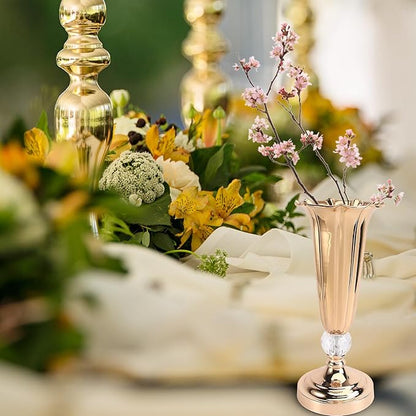 Healifty Metallic Gold Tabletop Trumpet Vase for Wedding Centerpieces Iron Flower Stand for Party Holiday Birthday Decorations Compact Decorative Vase for Floral Arrangements