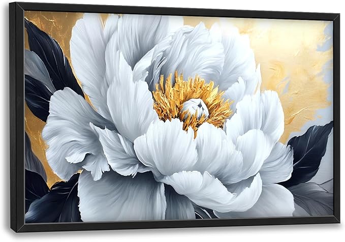 Flower Large Wall Art Framed Gold Wall Decor for Living Room Abstract Floral Pictures Oversized Canvas Print Painting Modern Extra Large Framed Artwork for Bedroom Office Home Decor 36"x24"