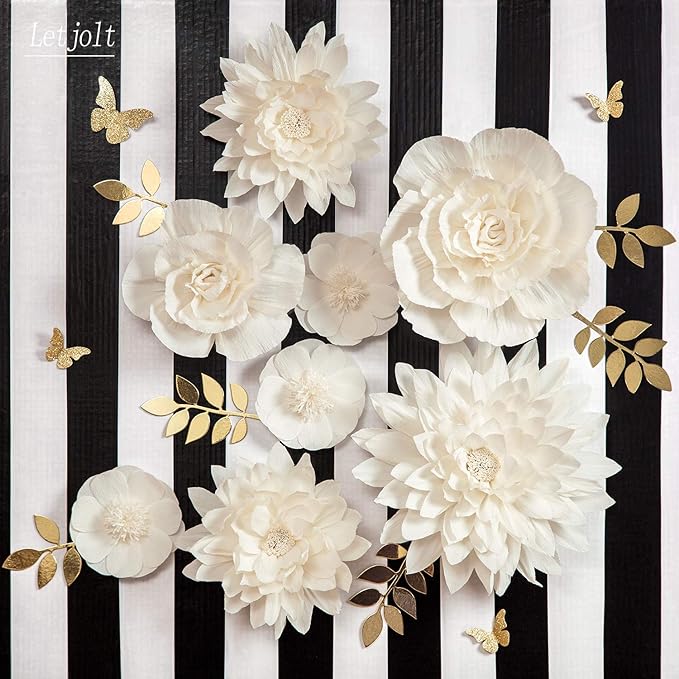 Letjolt White Paper Flowers Decoration for Wall 3D Artificial Flowers Home Decor Modern Wedding Backdrop Baby Shower Bridal Shower Nursery Wall (White 8Pcs)
