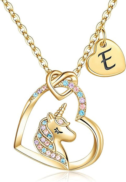 Hidepoo Stocking Stuffers for Teen Girls Kids - Colorful CZ Heart Pendant Initial Unicorn Necklaces for Girl Jewelry Birthday Gift Christmas Gifts for Grandkids Girls Kid
