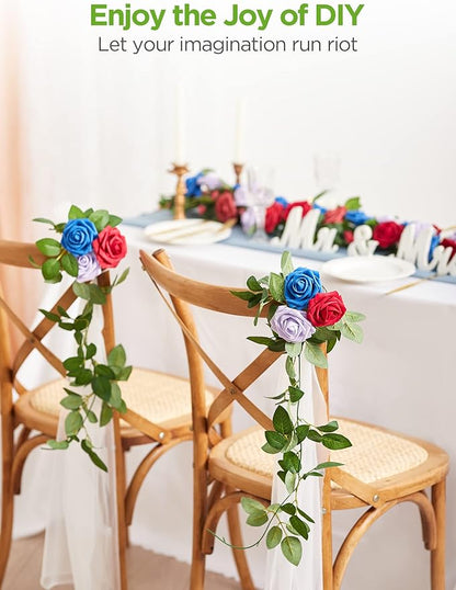 InnoGear Artificial Flowers, 50 Pcs Royal Blue Foam Fake Roses Bulk with Stems for Decoration Celebration DIY Wedding Bouquets Centerpieces Bridal Shower Party Christmas Tree