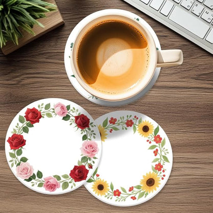 ANATTASOUL Coasters Set of 9 Plant Wreath Pattern Colorful Wooden Coasters Bulk Round Housewarming Gift for New Home, 3.9" Decorative Coffee Table Protection for Farmhouse Bar House Decor