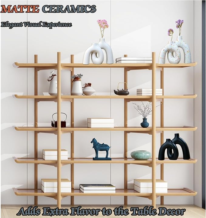 Hug Donut Decorative Vase Set,Minimalist Nordic Boho Style Vases Home Decor,Matte Ceramic Hollow Vase Decorations for Living Room Shelf, Bookshelf Mantle Entryway Table or Console Décor. (White)