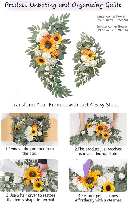 Wedding Arch Faux Flowers Set of 2 Greenery Garland for Wedding Decor Ceremony and Reception Backdrop Decoration (Sunflower)