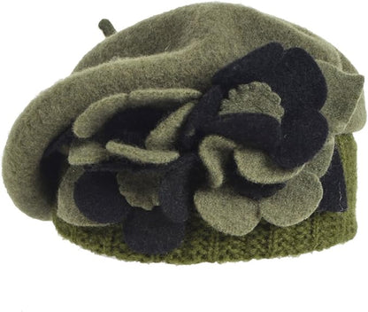 VECRY Lady French Beret 100% Wool Beret Floral Dress Beanie Winter Hat