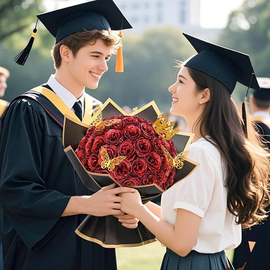 36+20 Glitter Roses Bouquet, DIY Fake Flowers Bouquet, Craft The Initials of Your Loves' Name with Artificial Rose Bouquet for Valentines, Anniversary, Wedding, Red & White