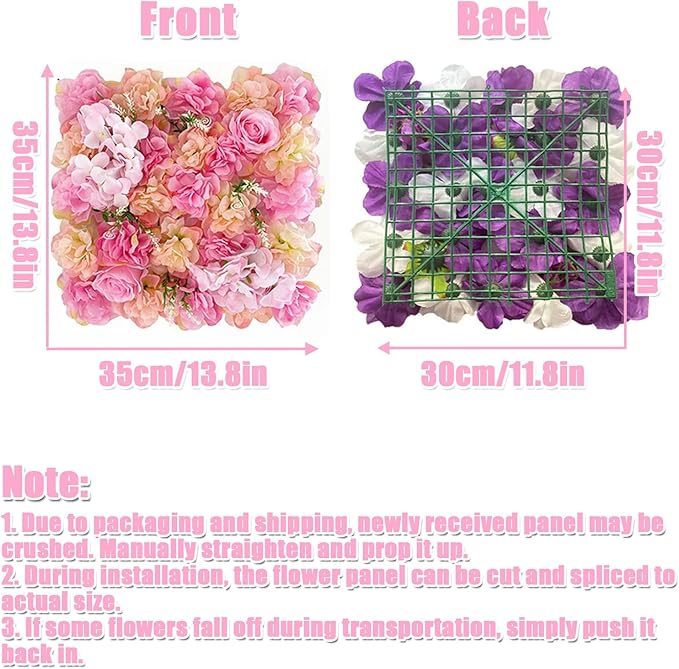 Flower Wall Backdrop, 12PCS 10.6"-15.7" Artificial Flower Wall Panel with Various Styles, 3D Floral Wall Decor for Wedding Photo Background Festive Party Home Decoration (F012, 13.8 * 13.8in)
