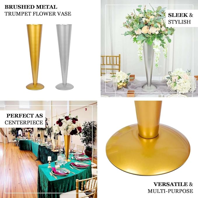Efavormart 28" Tall Brushed Gold Metal Trumpet Flower Vase Wedding Centerpiece