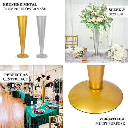 Efavormart 28" Tall Brushed Silver Metal Trumpet Flower Vase Wedding Centerpiece