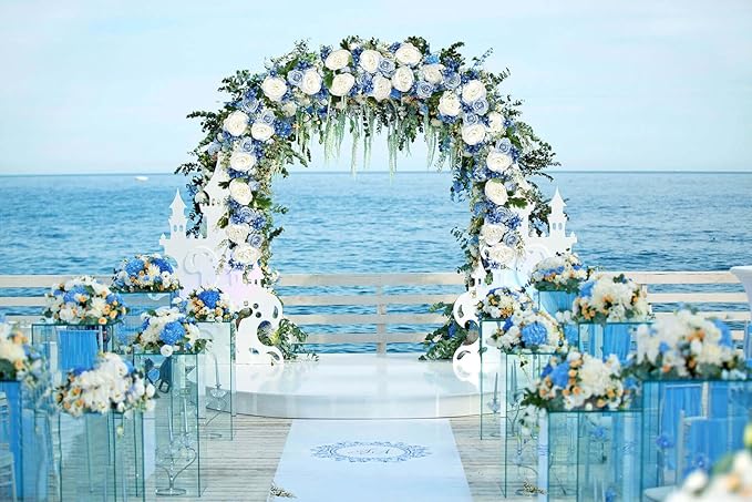 Lvydec 2 Pack Artificial Peony Flower Garland - 6ft Silk Peony Red Flower Garland Arch Flower Vine for Wedding Party Table Decoration(Blue and White)