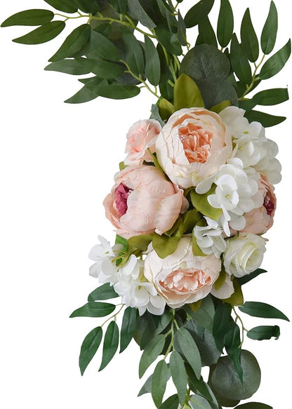 Machoo Decorative Swags Wedding Arch Flowers Swags Artificial Flowers for Decoration 2 Pcs Peony Flower Swag for Wedding Decor Welcome Sign Wedding Arch Lintel Decor (Champagne)