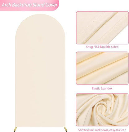 Wokceer 5FT Wedding Arch Cover Spandex Fitted Wedding Arch Stand Covers Round Top Chiara Arch Backdrop Cover for Birthday Party Ceremony Banquet Decoration Beige