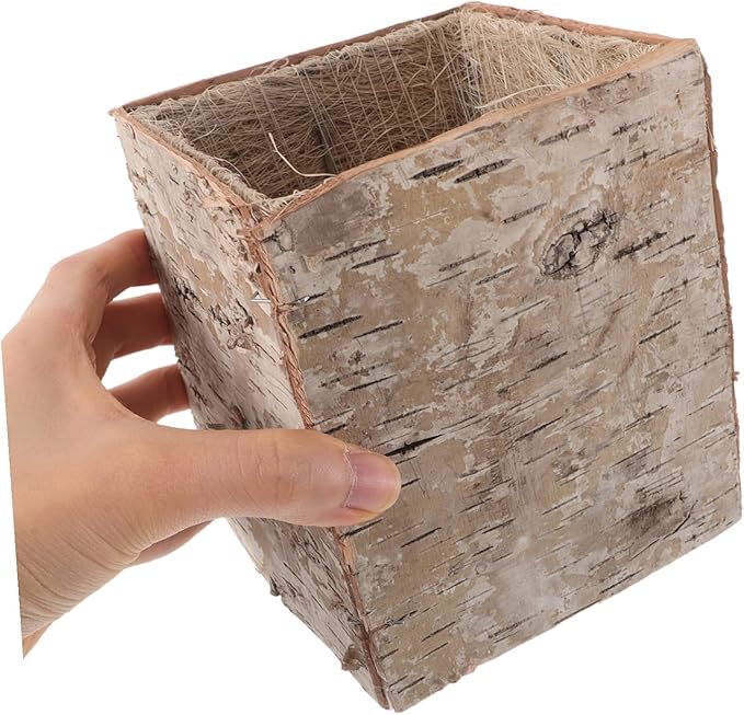 Rustic Birch Bark Flower Pot Decorative Planter for Succulents and Cacti Vintage Wood Bark Vase for Flower Arrangement DIY Holiday Rustic Plant Container for Home Garden Decor