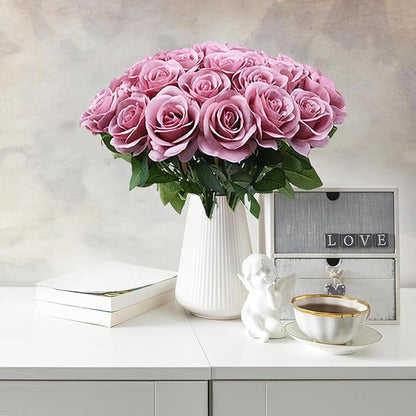 Artificial Rose Flower Artificial Flowers Flower with Long Stem Silk Roses Bouquet for Wedding Bridal Shower Party Home Decoration (Mauve, 12 Pcs)