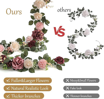 5FT Artificial Rose Flower Burgundy Fake Floral Garland for Wedding Ceremony Backdrop Arch Flowers Table Centerpieces Decorations