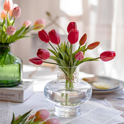 15 Pcs Hot Red Tulips Artificial Flowers Faux Tulips Real Touch Latex Fake Flower Bouquet for Spring Wedding Home Décor Centerpiece Arrangements