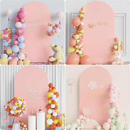 Putros 7.2ft Metal Arch Stand with Cover Pale Pink Spandex Fitted Wedding Arch Cover and Round Top Chiara Backdrop Stand Set for Birthday Party Baby Shower Decoration
