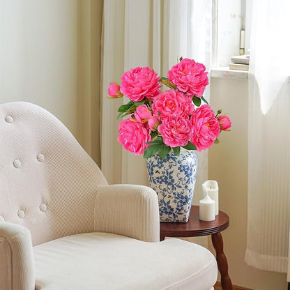 ASTRYAS 4Pcs Large Peonies Artificial Flowers, Hot Pink Fake Silk Peony with Long Stem, Faux Peonies Flowers for Tall Vase Centerpiece Table Wedding Party Home Festival Decor