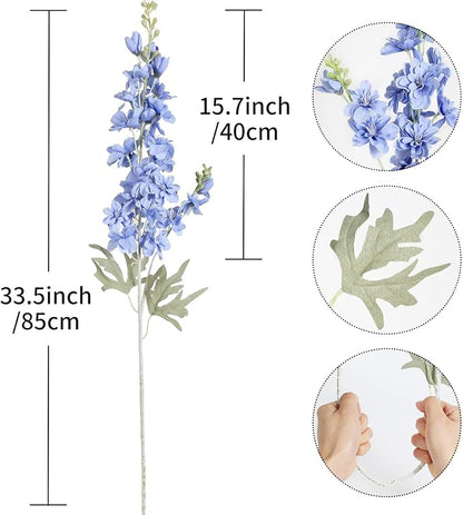 8PCS Blue Delphinium Artificial Flowers for Tall Vase 33.5in Long Stem Larkspur Artificial Flowers Fake Silk Flowers Bulk for Home Wedding Floral Arrangement Centerpiece Table Decoration (Blue)