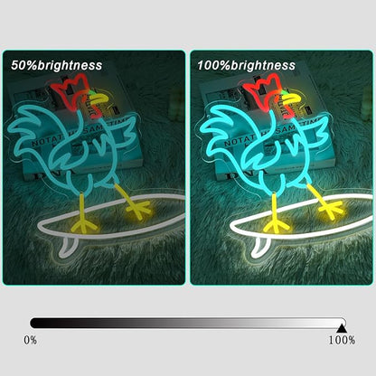 Chicken on Skateboard Neon Signs for Wall Decor Chicken Led Sign Colorful Skateboard Led Light Dimmable USB Skateboard Neon Light for Living Room Bar Kidsroom Boys Room Shop Birthday Party