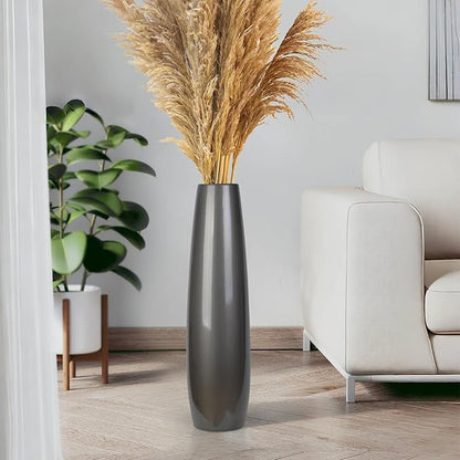 Silvery Ceramic Tall Floor Vase,24 Inch Large Modern Flower Vases for Home Décor,Wicker Big Floor Vases Decorations for Farmhouse, Living Room,Bedroom,Standing Plastic Vase Decorative Tall