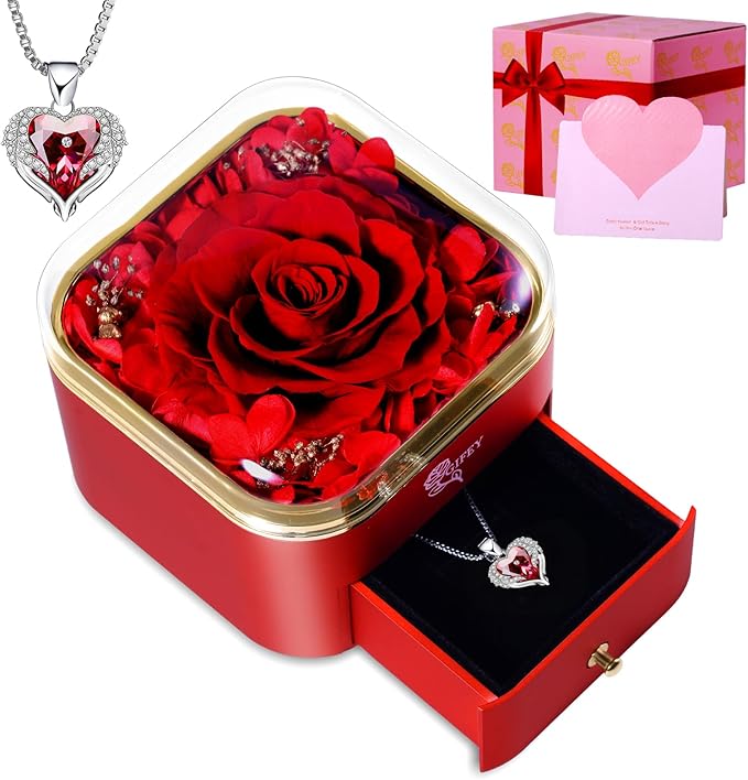 Christmas Birthday Gifts for Women,Preserved Real Rose with Necklaces, for Her,Eternal Rose Xmas Gifts for Mom Wife Girlfreind on Anniversary Valentines Birthday Wedding Gifts