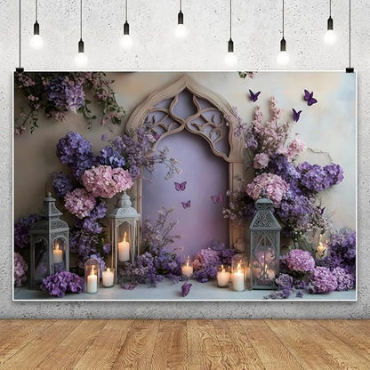 YongFoto Elegant Flower Wall Backdrop 8x6.5ft Floral Butterfly Candle Photography Background Baby Bridal Shower Wedding Girl Birthday Party Banner Room Decor Portrait Photoshoot Wallpaper Photo Booth