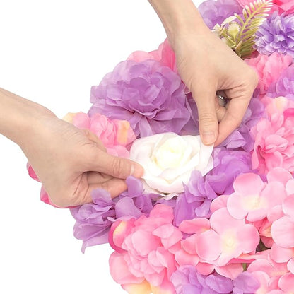 12 Pcs White Flower Wall Flowers Backdrop Artificial Flower for Backdrop Flowers Decoration 3D Floral Panels for Wall Decor Home Party Wedding Room Decoration (38x38cm/White+ Purple+ Pink)