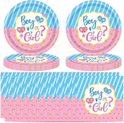 40 Pcs Gender Reveal Party Supplies, Disposable Paper Plates and Napkins Tableware Set for Boy or Girl Gender Reveal Party Baby Shower Decorations Serves 20