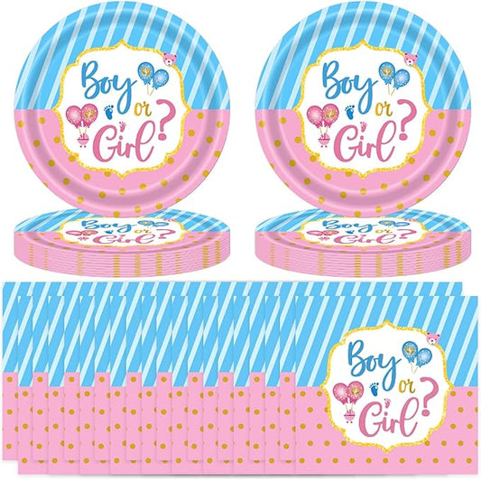 40 Pcs Gender Reveal Party Supplies, Disposable Paper Plates and Napkins Tableware Set for Boy or Girl Gender Reveal Party Baby Shower Decorations Serves 20