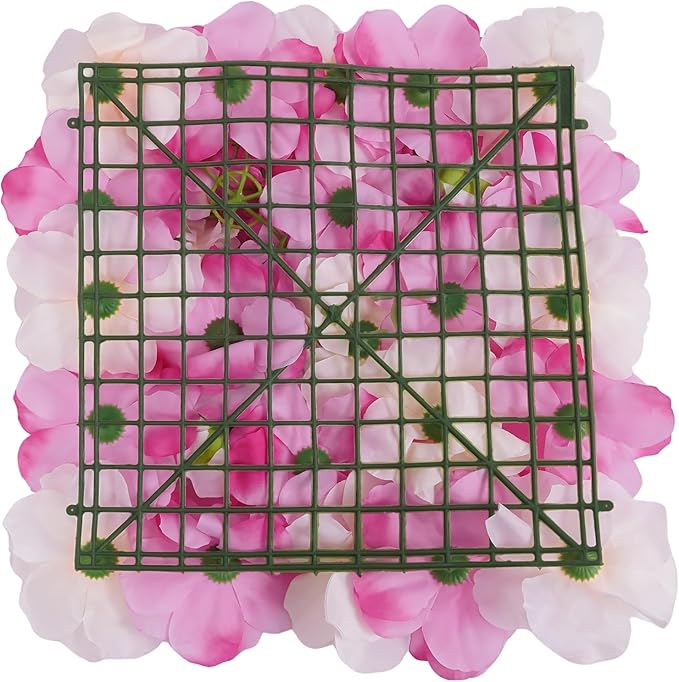 12Pcs Artificial Flower Wall Panel 3D Floral Backdrop Wall 15" X 15" Flower Wall Decor Panel Flower Wall Backdrop Faux Flower Panel for Party Home Background Decor, Pink