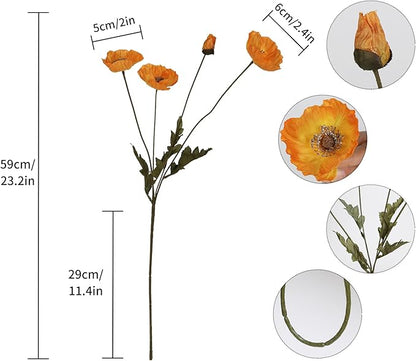 IPOPU Silk Poppies - 6pcs Realistic Orange Flowers for Wedding & Party Decorations