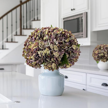 10PCS Fake Hydrangea Artificial Flowers Hydrangea Bouquet for Home Wedding Bridal Bouquet Office Party Table Centerpiece DIY Floral Decor (Autumn Purple)